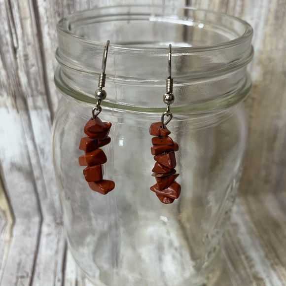 Brown stone bead hanging Earrings - 2 in - Picture 2 of 3